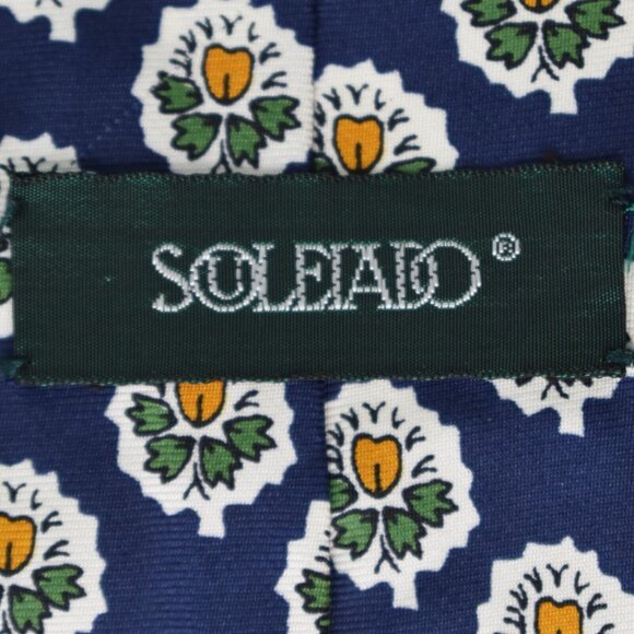 Souleiado Mens Tie Necktie 100% Silk Floral Hand Made in France Blue 58 in - Picture 3 of 8
